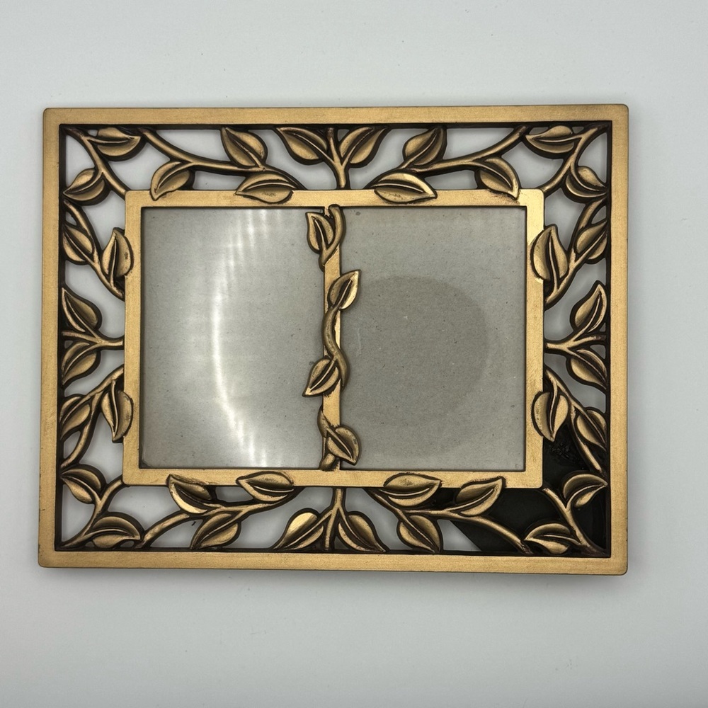 Vintage Bronze Tone Leaf Vine Dual Photo Frame ELSA Inc Botanical Double Picture